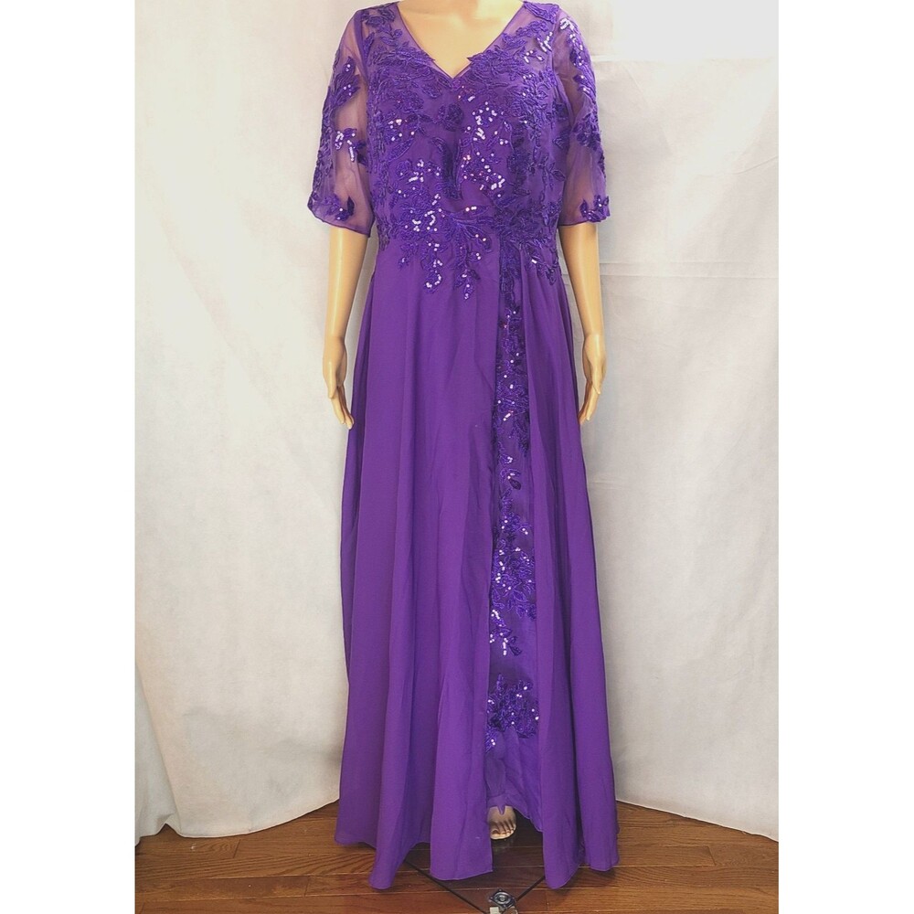 Mother of the Bride Formal (16) Purple Embroidered & Sequin Embellished Gown
